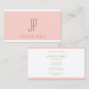 Personalized Gold Text Blush Pink Modern Monogram Business Card