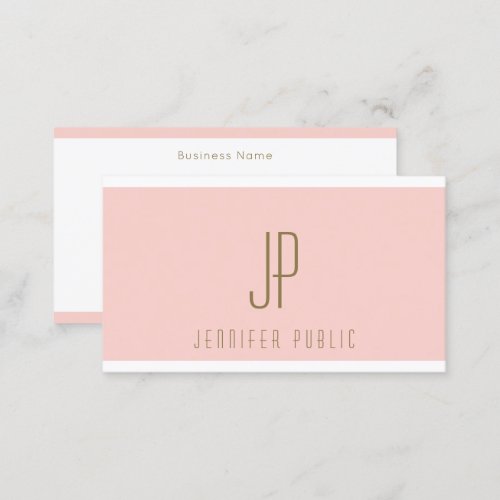 Personalized Gold Text Blush Pink Modern Monogram Business Card