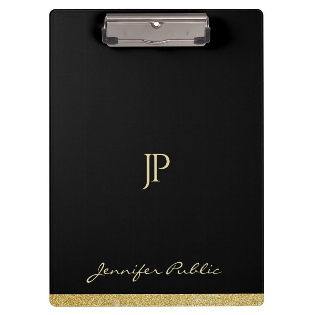 Personalized Gold Text Custom Name Monogram Modern Clipboard (Front)