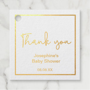 Personalized Gold Thank you Script Baby Shower Foil Favor Tags