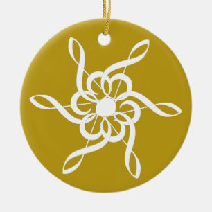 Personalized Gold Treble Clef Snowflake Musical Ceramic Ornament