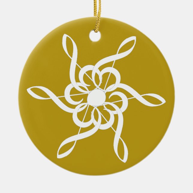 Personalized Gold Treble Clef Snowflake Musical Ceramic Ornament (Front)