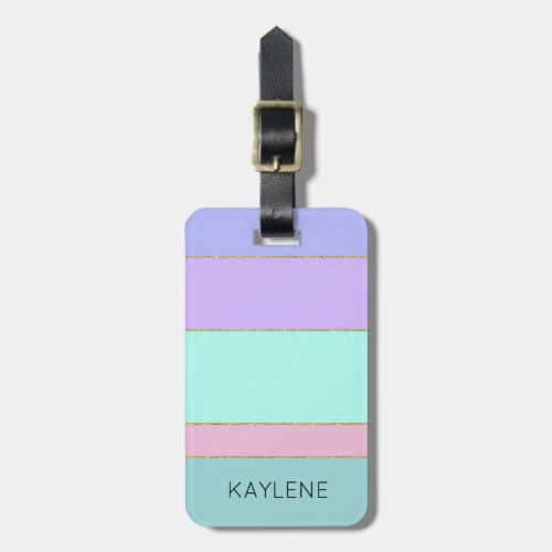 Personalized Gold Trim Color Stripes Luggage Tag