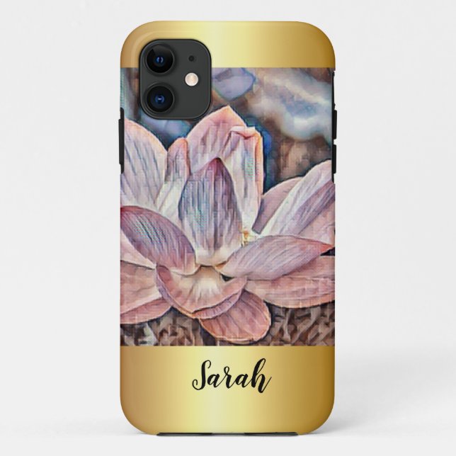 Personalized Gold Trimmed Lotus Flower Case-Mate iPhone Case (Back)