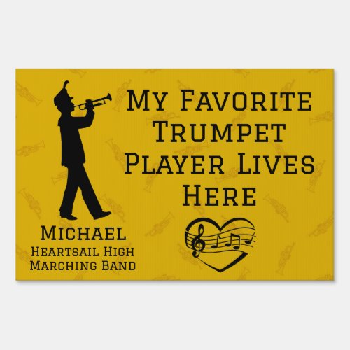 Personalized Gold Trumpet Player Yard Sign 