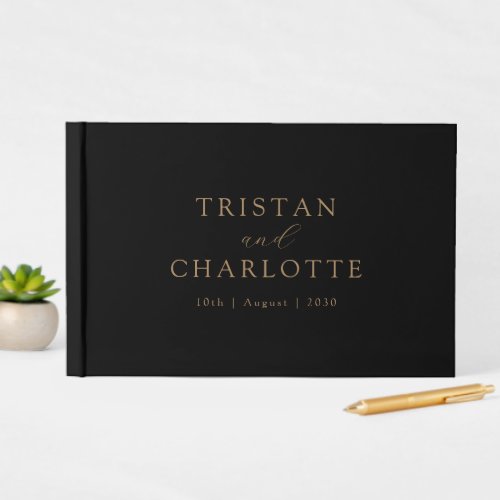 Personalized Gold Typography Black Guest Book