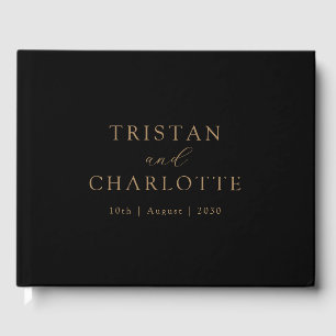 Personalized Gold Typography Black Guest Book