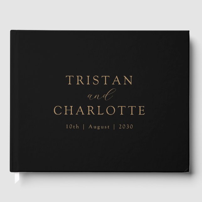 Personalized Gold Typography Black Guest Book (Front)