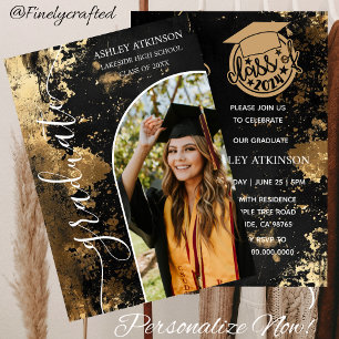 Personalized Gold Vintage Glitter Photo Graduation Invitation