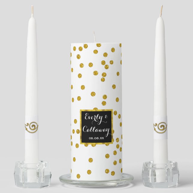 Personalized Gold Wedding and Anniversary Unity Candle Set (Front)