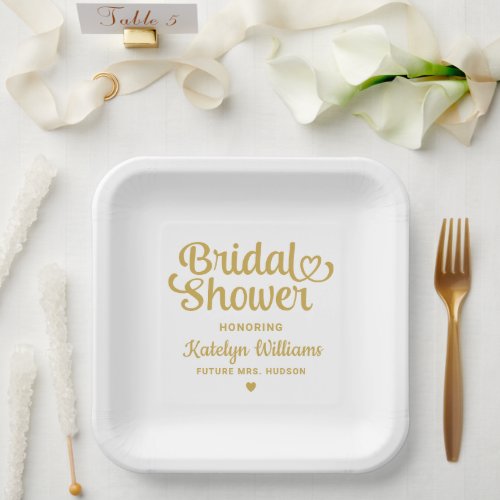 Personalized Gold Wedding Bridal Shower Paper Plates