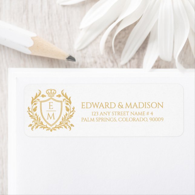 Personalized Gold Wedding Heraldic Shield Label (Insitu)