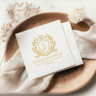 Personalized Gold Wedding Heraldic Shield Napkins