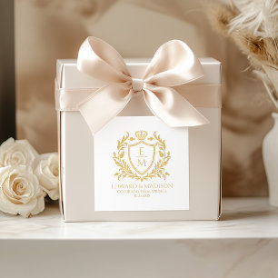 Personalized Gold Wedding Heraldic Shield Square Sticker