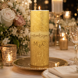 Personalized Gold Wedding Thank You Monogram Favor Pillar Candle