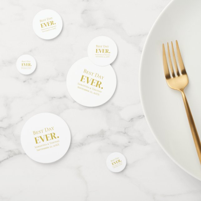 Personalized Gold White Best Day Ever Wedding Confetti (Group)