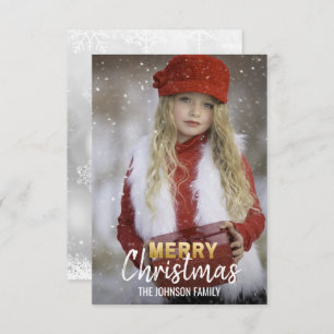 Personalized Gold White Christmas Holiday PHOTO Invitation
