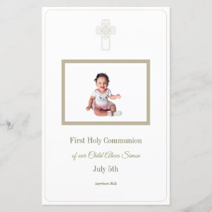Personalized Gold White First Holy Communion menu