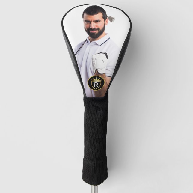 Personalized Gold & White Monogram Photo Golf Head Cover (Front)