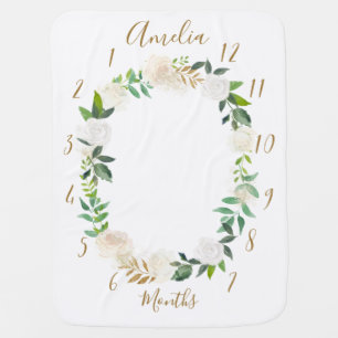 Personalized Gold Wreath Monthly Baby Blanket