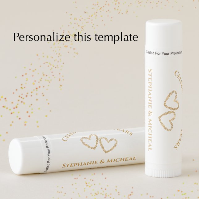 Personalized Golden 20th Wedding Anniversary Gift Lip Balm (Personalize this elegant golden heart anniversary gift lip balm. Add the couples names and date.
)