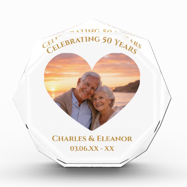 Personalized Golden 50th Anniversary Gift Photo Block (Front)