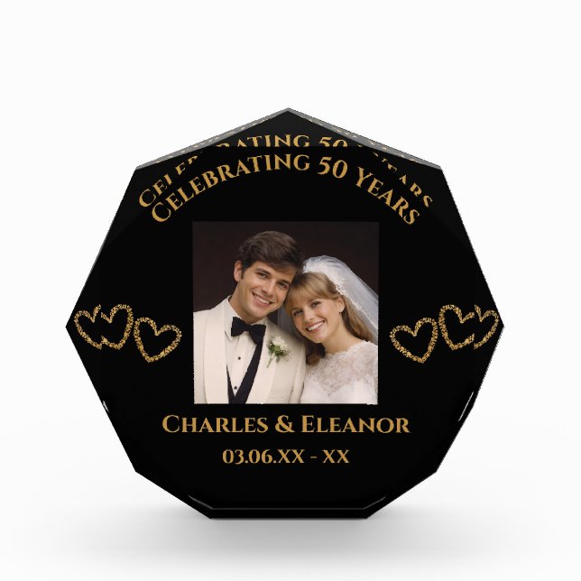 Personalized Golden 50th Anniversary Photo Gift Block (Front)