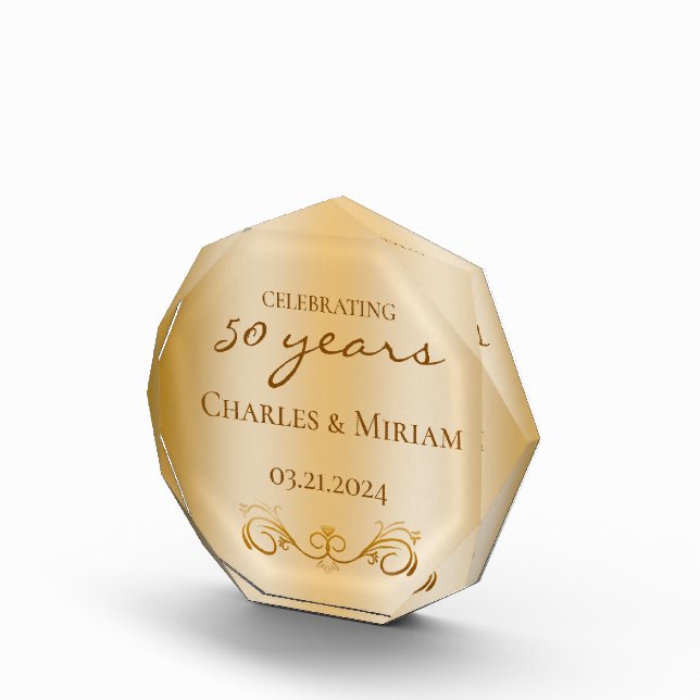 Personalized Golden 50th Wedding Anniversary Gift Photo Block (Right)