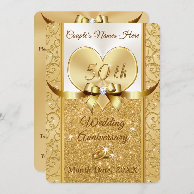 Personalized Golden Anniversary Invitation Card (Front/Back)