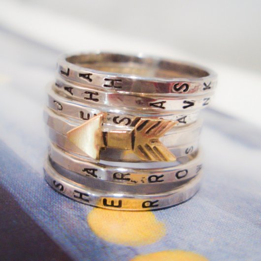 Personalized Golden Arrow Seven Ring Set (Stacked Rings)