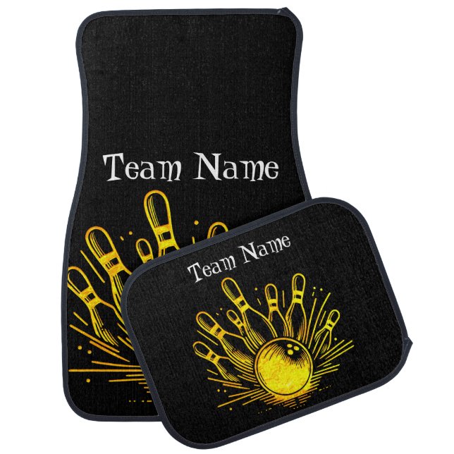 Personalized Golden Bowling Team Design Car Floor Mat (Set)