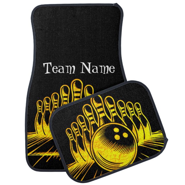 Personalized Golden Bowling Team Design Car Floor Mat (Set)