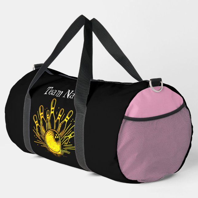 Personalized Golden Bowling Team Design Duffle Bag (Right Corner)