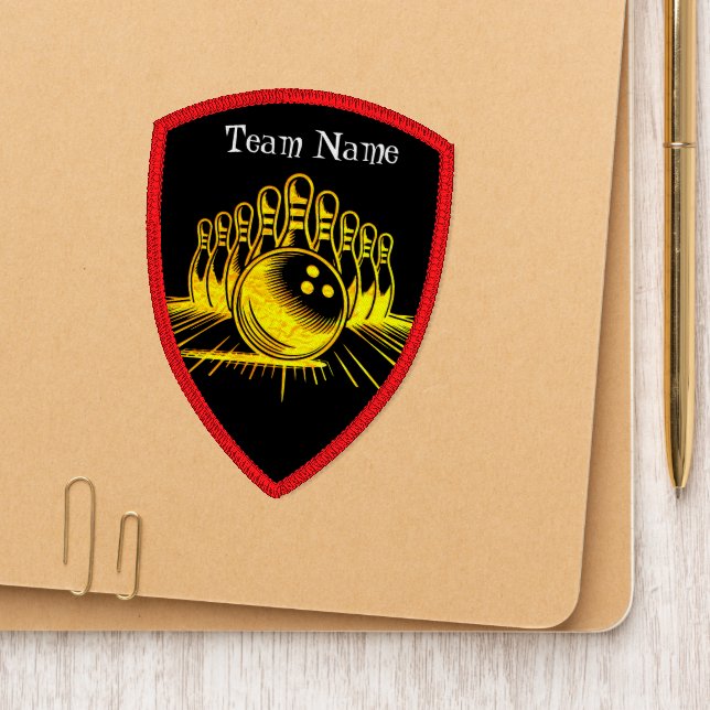 Personalized Golden Bowling Team Design Patch (On Folder)