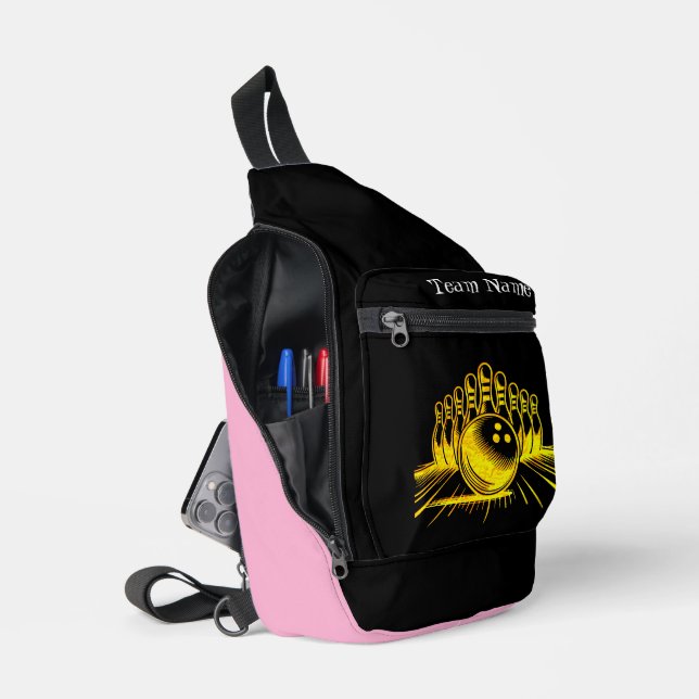 Personalized Golden Bowling Team Design Sling Bag (Open)