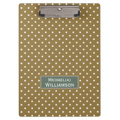 Personalized Golden Brown White Polka Dots Pattern Clipboard
