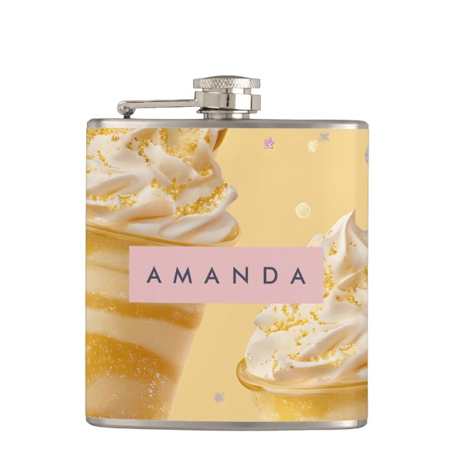 Personalized Golden Caramel Swirl Milkshake Flask (Front)