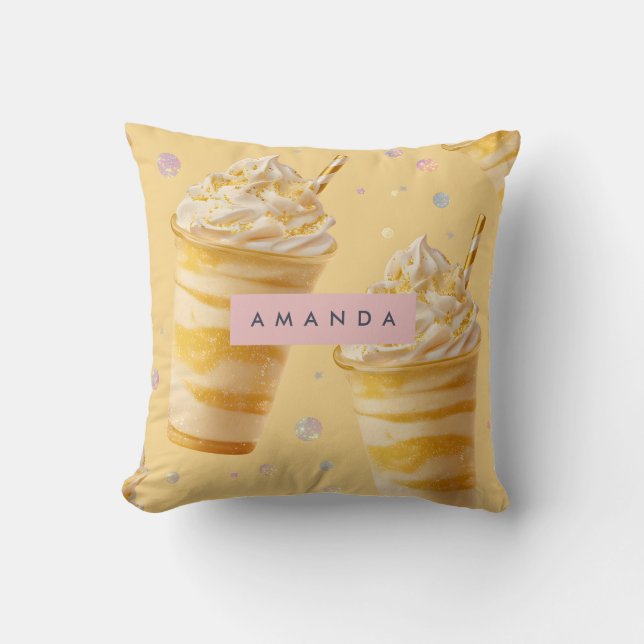 Personalized Golden Caramel Swirl Milkshake Throw Pillow (Front)