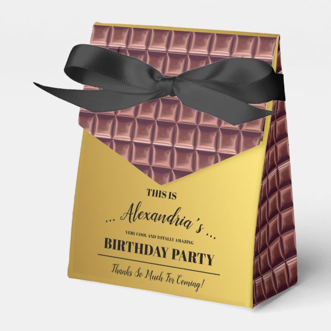 Personalized Golden Chocolate Candy Bar Birthday Favor Boxes (Front Side)