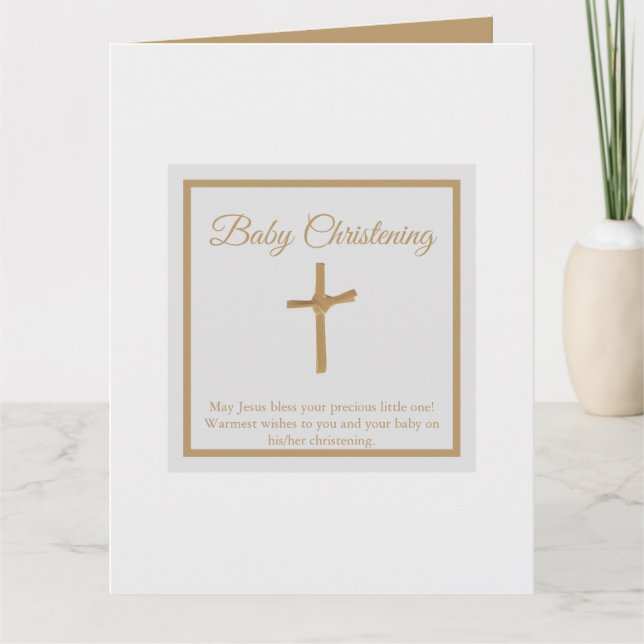 Personalized Golden Cross Baby Christening Baptism Card (Front)
