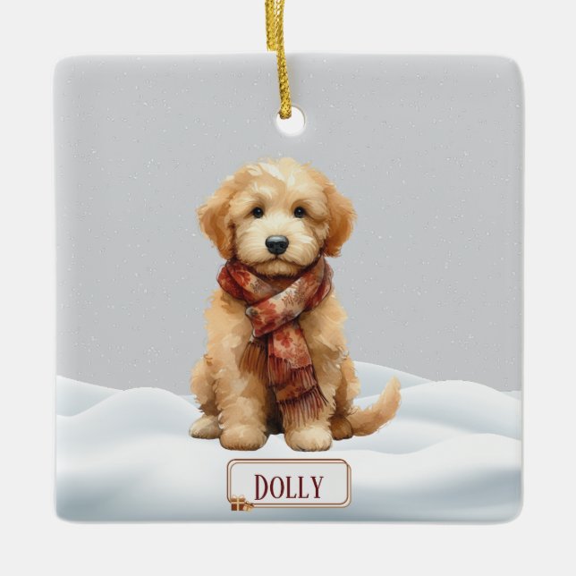 Personalized Golden Doodle Christmas Ornament (Front)
