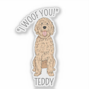 Personalized Golden Doodle dog I Woof You Sticker