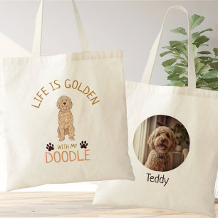 Personalized Golden Doodle Life is Golden Photo Tote Bag