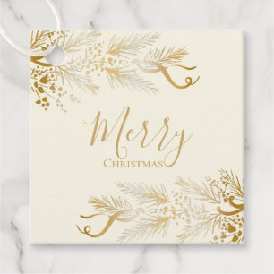Personalized Golden Elegant Pine Merry Christmas Favor Tags