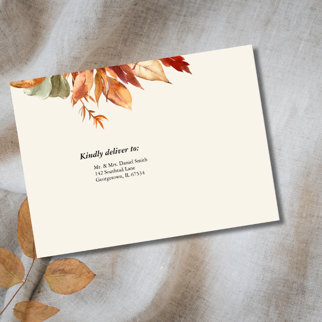 Personalized Golden Fall Leaves Wedding Invitation Envelope (Creator Uploaded)