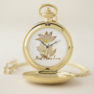 Personalized Golden Floral 'Best Mom Ever' Pocket Watch