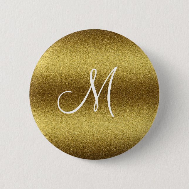 Personalized Golden Glitter Monogram Button (Front)