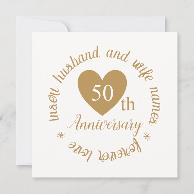 Personalized Golden Heart 50th Wedding Anniversary Card (Front)