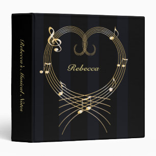 Personalized Golden Heart Musical Notes 3 Ring Binder
