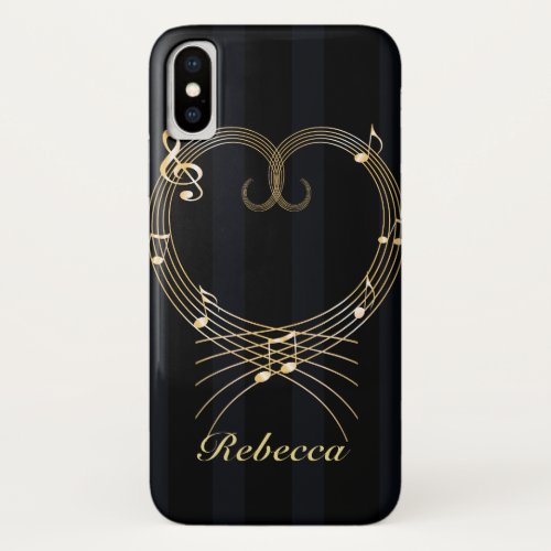 Personalized Golden Heart Musical Notes iPhone XS Case